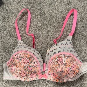 Victoria's Secret Gray and Pink Floral Bra